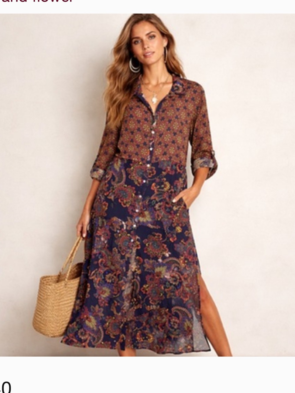 Anthropologie fig and flower Navy Paisley Button-Front Maxi Dress